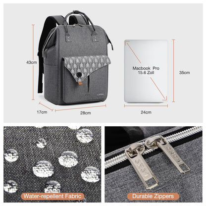 Lekesky Laptop Rucksack Bag 15.6 Inch Computer Backpack School Bag for Travel Business College Women Men- Grey