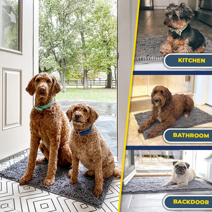 Muddy Mat AS-SEEN-ON-TV Highly Absorbent Microfiber Door Mat and Pet Rug, Non Slip Thick Washable Area and Bath Mat Soft Chenille for Kitchen Bathroom Bedroom Indoor and Outdoor - Grey Medium 30"X19"