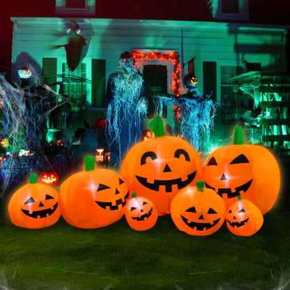 SEASONBLOW 7 Ft Halloween Inflatable Pumpkin Patch Family Decoration Jack-o-Lantern Decor for Lawn Yard Home Party Indoors Outdoors