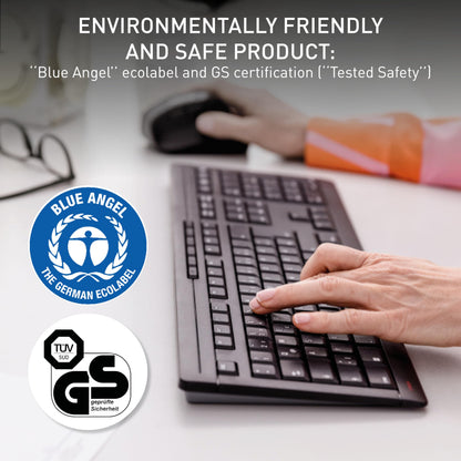 CHERRY STREAM KEYBOARD WIRELESS, Cordless Keyboard, UK Layout (QWERTY), 2.4 GHz RF, Quiet Keys, Flat Design, Battery-Operated, Black