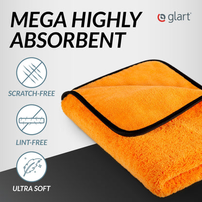 Glart 44WG Car Drying Towel XXL 90x60 cm - Microfiber Polishing Cloth Orange - Large Absorbent and Cleaning Cloth for Car, Motorcycle, Boat, Household - Soft, Paint-Friendly, Lint-Free.