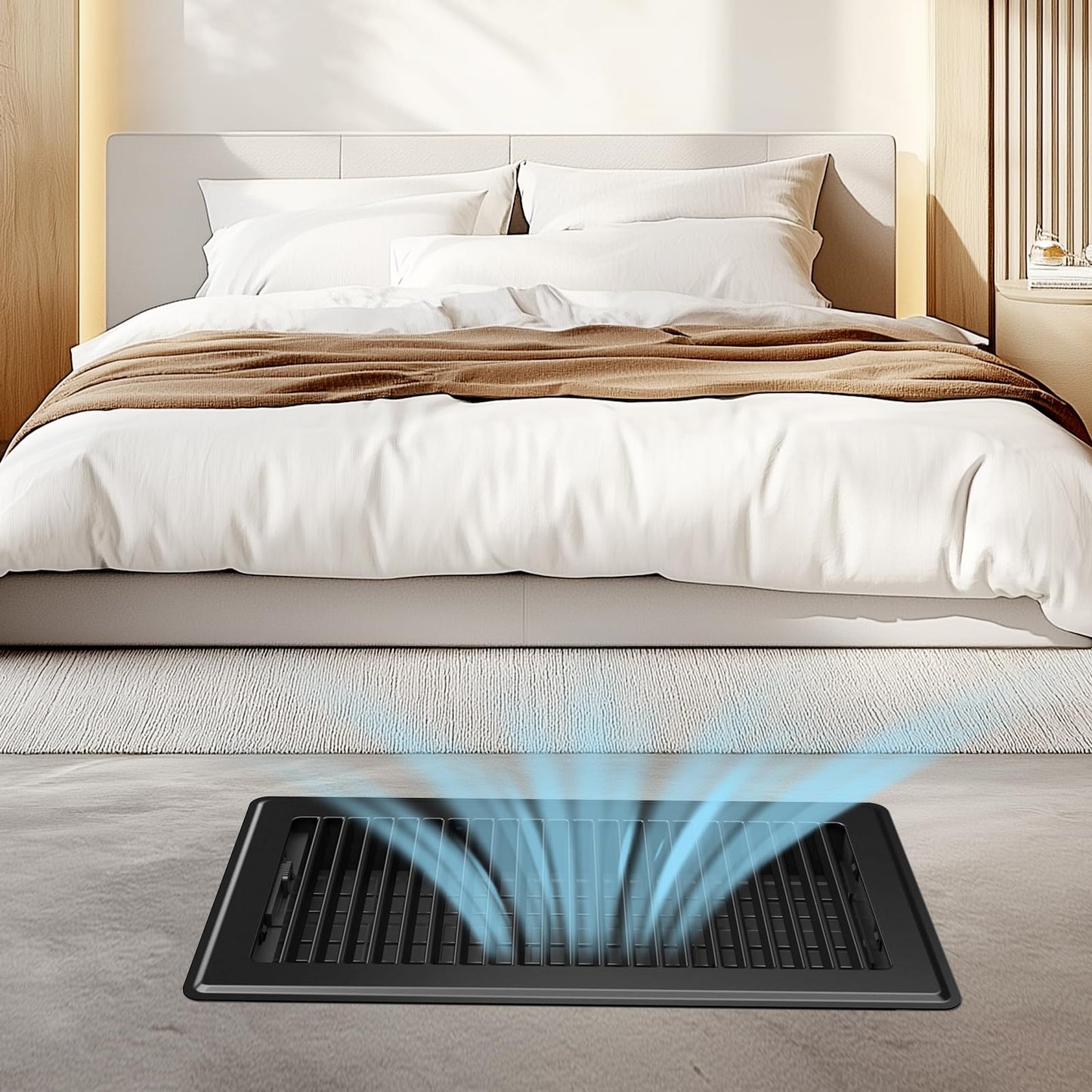 Floor Register Fits 6x12 and 12x6 Duct Opening - Heavy Duty Walkable Floor Vent Covers 4 Pack - High Airflow Adjustable HVAC Air Vent - Steel Rust-Proof Finish Vent Covers for Home & Office - Black