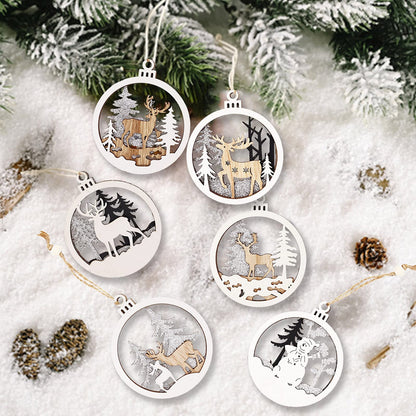 Winter Wonderland Ornaments for Christmas Tree - 6 Pack Christmas Wooden Ornaments for Winter Xmas Holiday Tree Decorations
