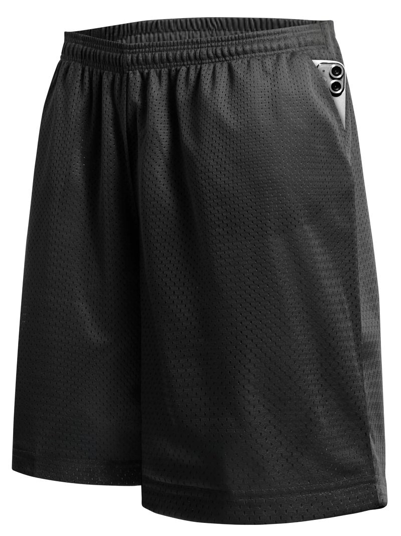 Hat and Beyond Mens Lightweight Basic Mesh Solid Basketball Jersey Workout Fitness Gym Shorts (X-Large, 1ihb01_Black)