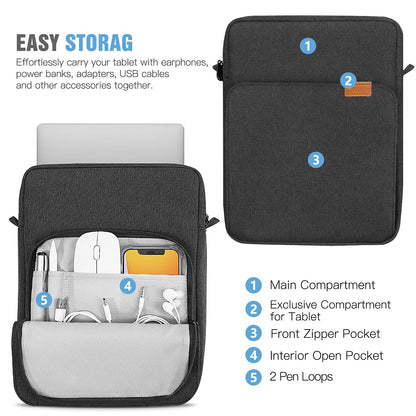 TiMOVO 9-11 Inch Tablet Sleeve Bag with Shoulder Strap for iPad 11-inch A16 2025, iPad 10th Gen. 10.9"/10.2", i Pad Air 11/5th/4th Gen.10.9", Galaxy Tab A9 Plus 11", Black & Grey
