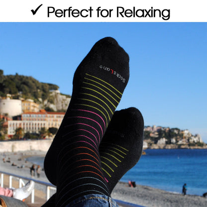 SocksLane Cotton Compression Socks 15-20 mmHg Class 1 Support Knee-High (Gray Stripes, Medium-Large)