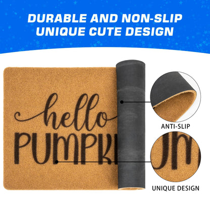 Mealah Hello-Pumpkin-Welcome-Doormat for Outdoor-Entrance - Non-Slip-Coir-Fall-Welcome-Door-Mat Harvest-Festival Front-Door-Mat 17 x 29 Inch