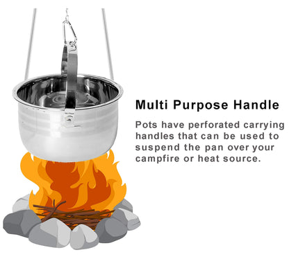 Camping Cookware Set - Compact Stainless Steel Campfire Cooking Pots and Pans | Combo Kit with Travel Tote Bag | Rugged Outdoor 4 Pc Cook Set for Hiking | Barbecues | Beach | Hiking Gear