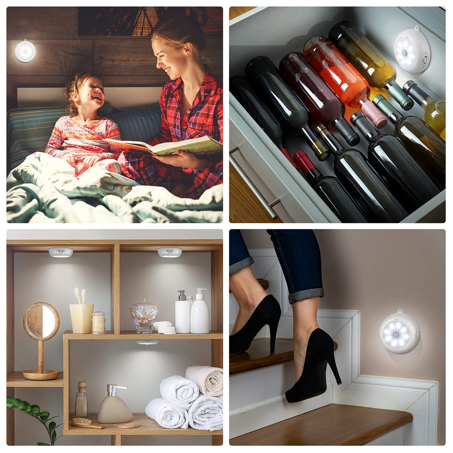 Motion Sensor Light Indoor, LED Night Light Closet Lights, Under Cabinet Lights, AA Battery Operated Stick on Wireless Puck Lights for Wall, Step, Stair, Dimmable (3 Pack)