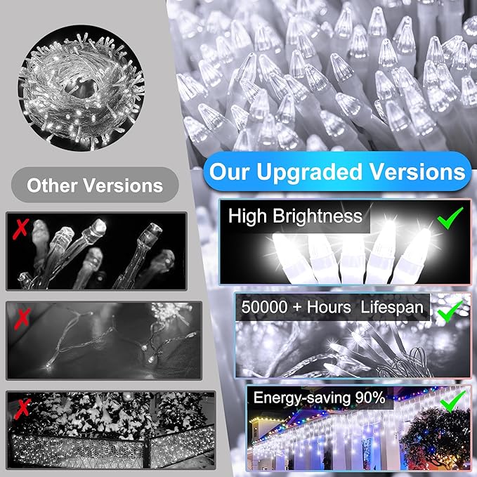 670 LED Christmas Lights Outdoor, 66ft Cool White String Lights Indoor with 148 Drops 12 Modes, Dimmable Curtain Window Lights, Waterproof Twinkle Fairy Lights with Timer for Christmas Decorations