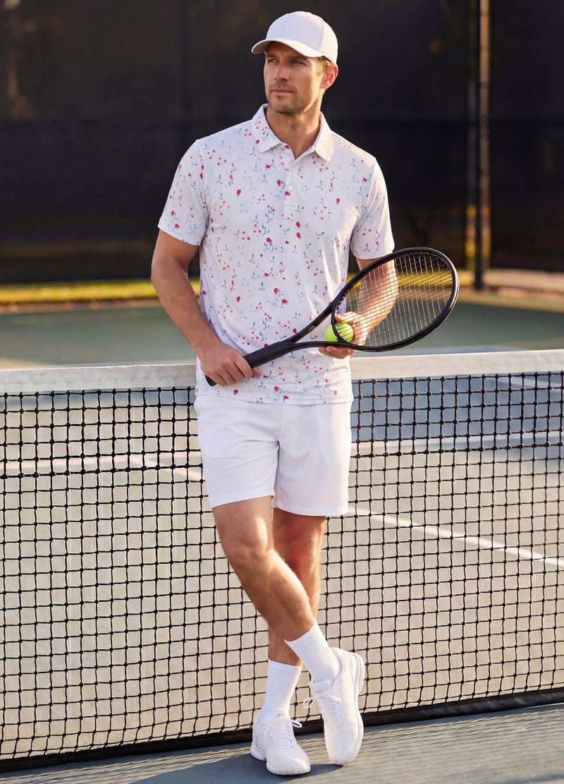Libin Golf Shirts for Men Short Sleeve Quick Dry Performance Moisture Wicking Print Collared Polo Shirts Casual Business, White Colorful Dots, Large