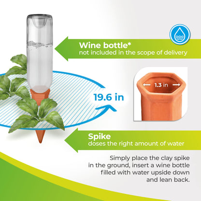 BioGreen Set of 4 Hydro Wine Watering System for Balcony and Pot Plants | Clay Watering Cones Suitable for Wine Bottles I Water Dispenser for Potted Plants | No Overwatering and Drying Out