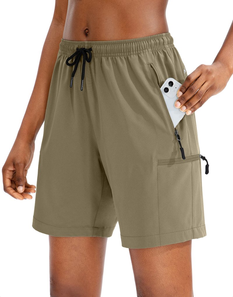 SANTINY Women's 5''/ 7''/9'' Hiking Cargo Shorts Quick Dry Lightweight Summer Shorts for Women Athletic Golf Zipper Pockets(Dusty Khaki_XL)