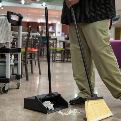 Carlisle FoodService Products Duo-Pan Upright Dust Pan with Serrated Yoke for Home, Restaurants, Kitchen, Lobby, And Office, Plastic, 30 Inches, Black