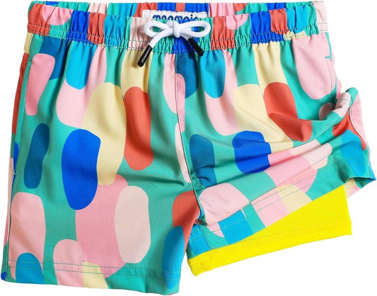 Boys Swim Trunks with Compression Liner - Toddler Stretch Swim Shorts for Comfort & Mobility