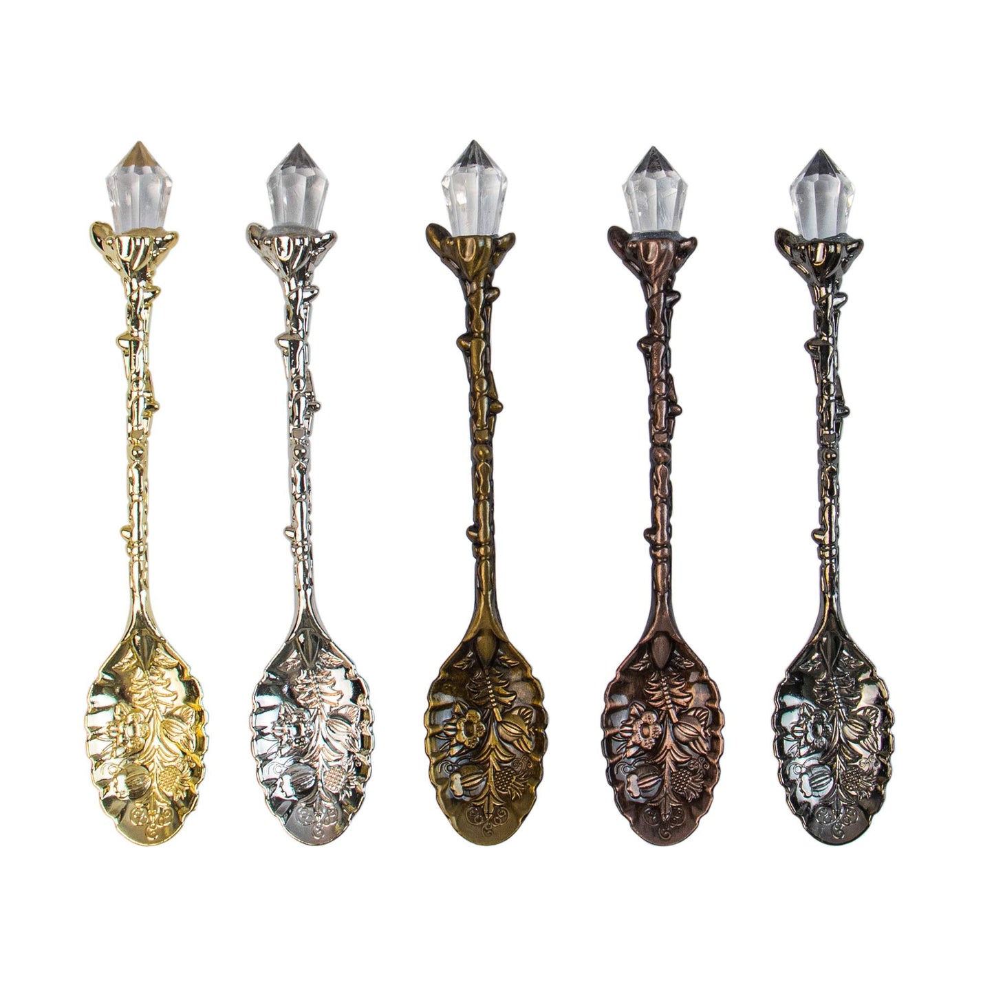 AUEAR, Retro Crystal Antique Alloy Spoon Coffee Tea Dessert Mini Ice Cream Decorative Spoons Set for Home Office (5 Pack)