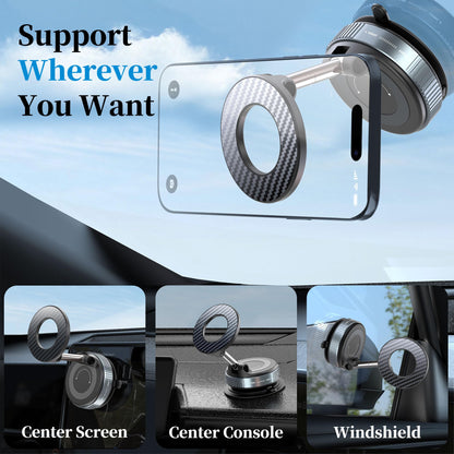 PlusAcc Vacuum Magnetic Phone Holder for Car - Suction Phone Mount 360°Rotatable Foldable Portable Strong Magnet Stand for iPhone17/16/15/14/13/12 Pro/Pro Max on Mirror, Smooth Surface, Windscreens