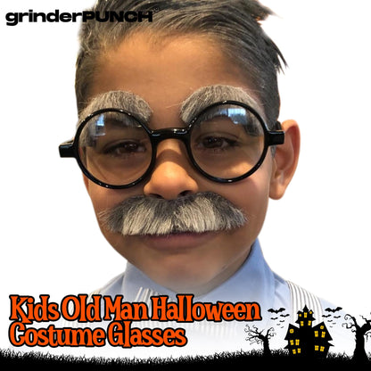 grinderPUNCH Kids Childrens Wizard Nerd Round Black Frame Glasses, Clear Lens (Age 4-12)