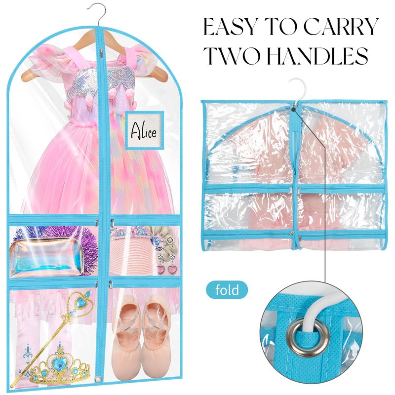 Linodes Dance Costume Bags Garment Bag 40''x22'' Waterproof for Dance Travel/Competition Storage with 2 Small, 2 Medium Clear Zipper Pockets and 1 Large Back Zipper Pocket-PVC (Pink-PVC, 40''- 6 Pack)