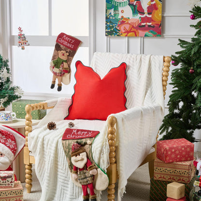 Mayler Yee Christmas Throw Pillow Covers | Decorative Pillow, Fabric Feels a Little Stiff | Scalloped Sytle for Living Room (One Red and One Green Pillow Covers, 18x18 Inch)