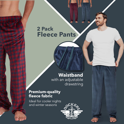 DOCKERS Fleece Pajama Pants for Men, 2 Pack Lounge Sleepwear PJs with Pockets