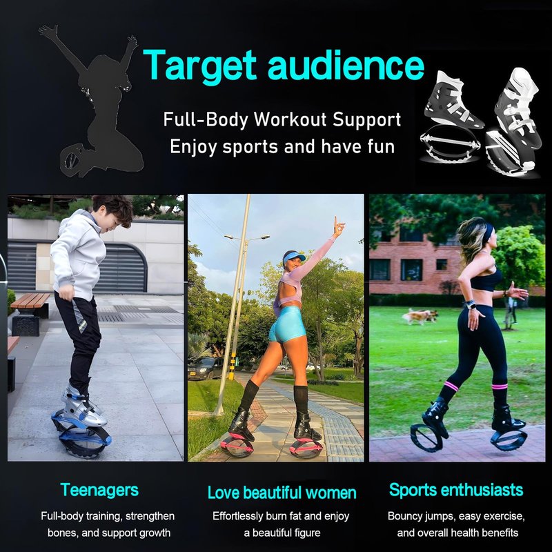 KPUKGJDK Kangaroo Jump Shoes for Women & Men – High Bounce Moon Shoes, Bouncy Jumping Boots for Exercise, Fitness, Weight Loss & Fun, Adjustable Fit, Low-Impact Rebounder Design(Black/White,X-Large)