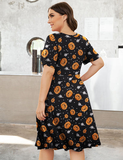 Ahlaray Plus Size Short Sleeve Dress Casual V Neck Halloween Dress for Women with Pockets, 01, XL