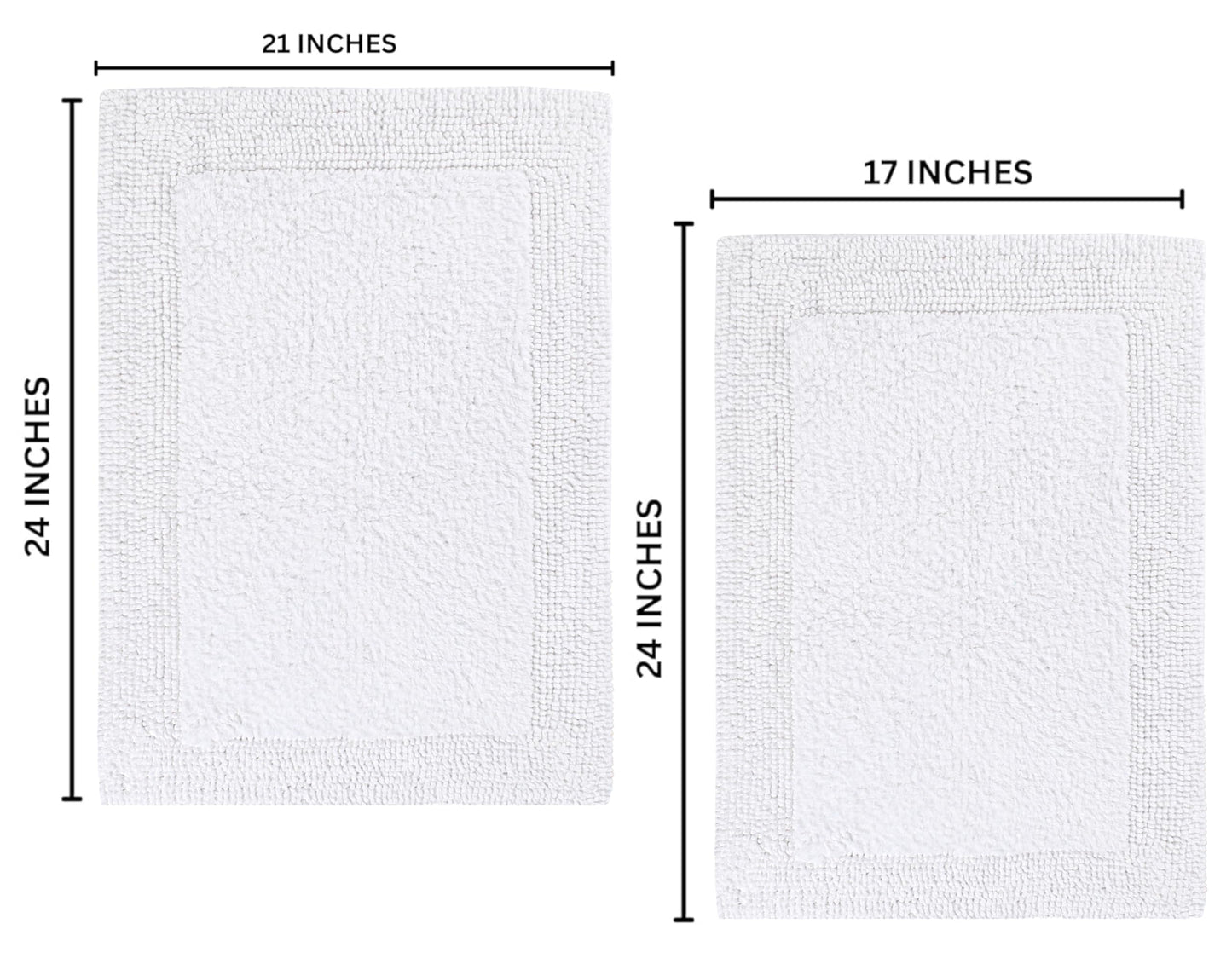 Bedding Craft Cotton Bathroom Mat Set, Reversible Water Absorbent Bath Mat Rug, Machine Washable, 2 Pieces (17x24 + 21x34)