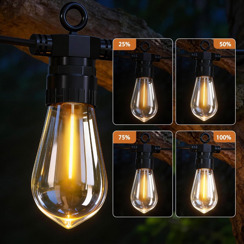 BYIZO 50FT Outdoor String Lights with Remote, 20 Dimmable Shatterproof LED Bulbs, Waterproof Patio & Backyard Lights for Pergola, Deck, Garden, Bistro, Commercial Grade Hanging Lights