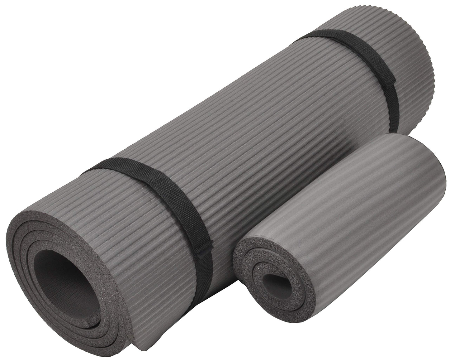 Fitvids All Purpose 1/2-Inch Extra Thick High Density Anti-Tear Exercise Yoga Mat and Knee Pad with Carrying Strap, Gray