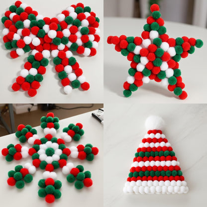 Caydo 1200 Pieces 1cm Christmas Pom Poms, Small Pompom Balls for Kids Creative Arts & Crafts Projects Making and DIY Decorations( Red, Green, White)