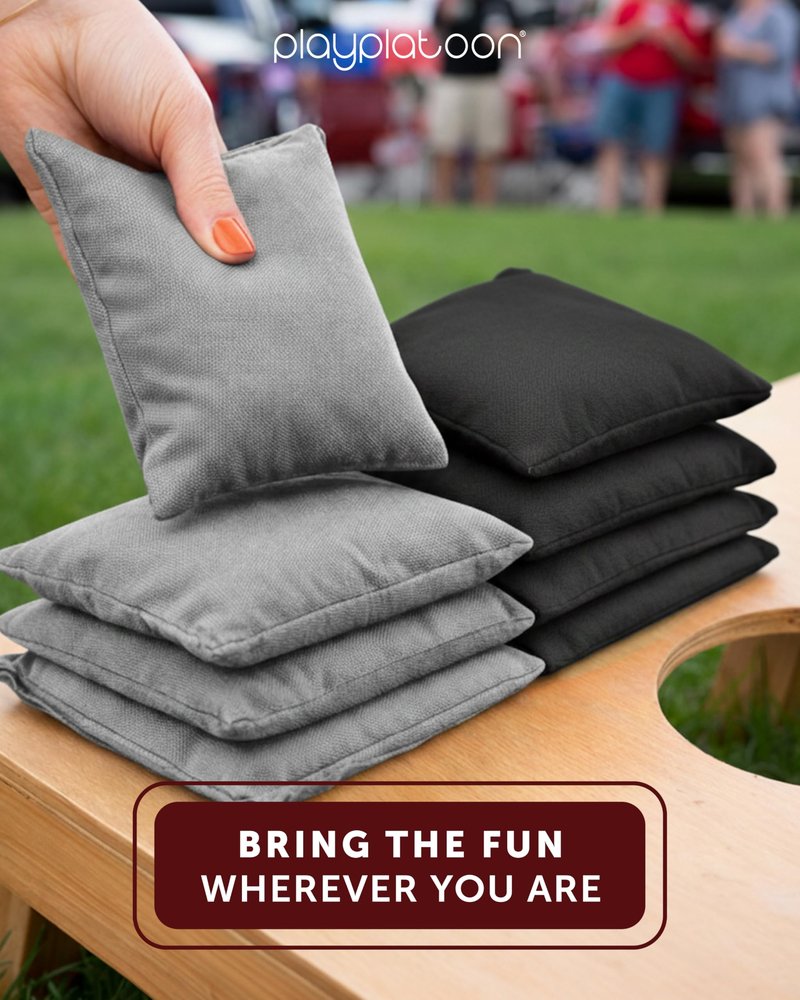 Premium Weather Resistant Duck Cloth Cornhole Bags - Set of 8 Bean Bags for Corn Hole Game - 4 Silver & 4 Black