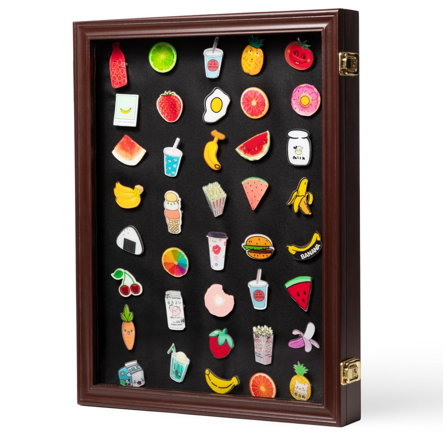 Solentra Pin Display Case – 19" X 14" Wooden Shadow Box Frame with Lockable Acrylic Door and Black Felt Backing for Enamel Pins, Badges & Medals