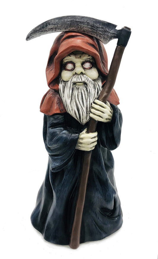 FICITI Garden gnome Reaper Statue - Evil Gnome Scary Gnome for Lawn Ornaments, Indoor or Outdoor Decorations, Halloween Decoration - 8.5 Inch Tall