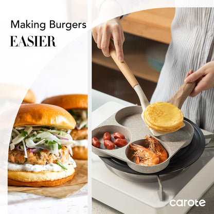 CAROTE Egg Pan Omelette Pan, 4-Cup Nonstick Granite Omelette Skillet - Pancake Pan and Healthy Egg Cooker Suitable for Gas Stove & Induction Cookware