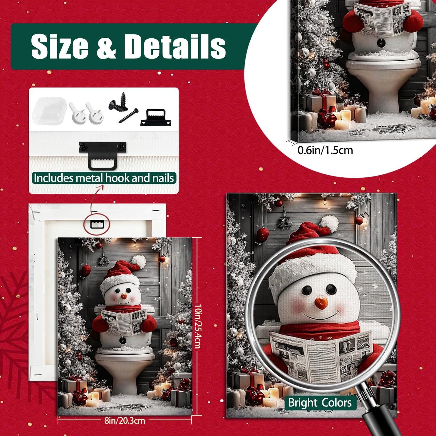 AbcCustomize Funny Snowman Christmas Canvas Wall Art, Snowman Reading on Toilet Canvas Prints, Quirky Bathroom Picture for Humorous Christmas Decorations, Holiday Gifts and Winter Decor