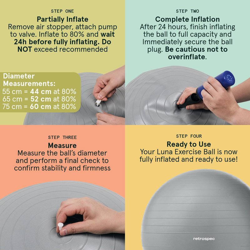 Retrospec Luna Exercise Ball - 55, 65, or 75cm Yoga Ball for Workouts, Stability, Pregnancy - Swish Balance Ball w/Pump & Base for Office & Home Gym, 65cm, Black