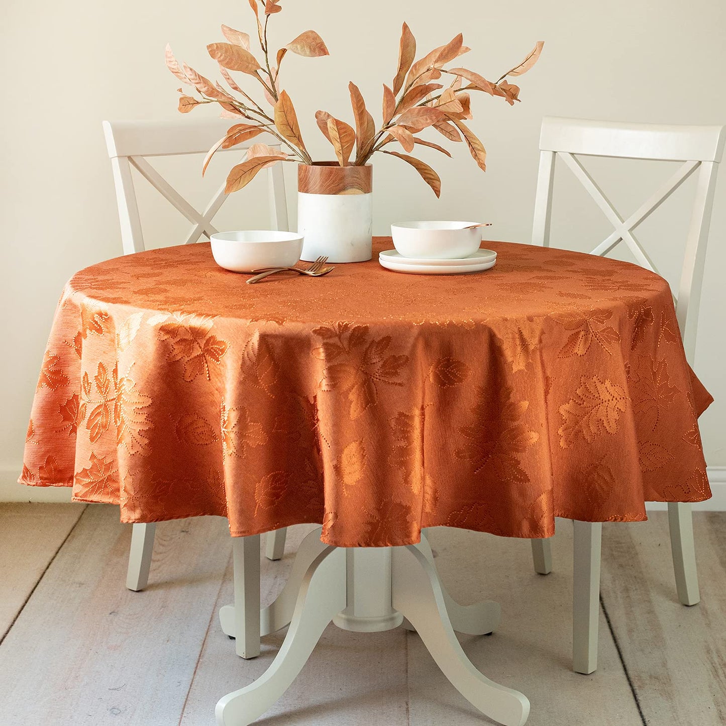Benson Mills Harvest Legacy Damask Fabric Table Cloth Fall, Harvest, and Thanksgiving Tablecloth (Rust/Burnt Orange, 70" Round)
