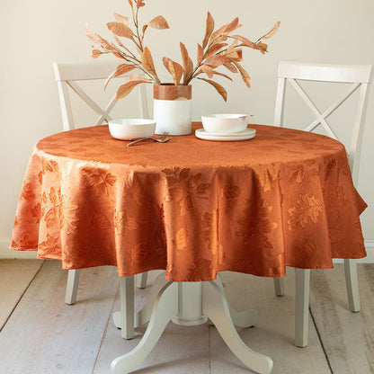 Benson Mills Harvest Legacy Damask Fabric Table Cloth Fall, Harvest, and Thanksgiving Tablecloth (Rust/Burnt Orange, 70" Round)