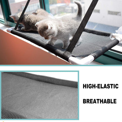 Afufu Cat Hammocks Window, Cat Window Seat, Sunny Seat Perches 4 Big Suction Cups Holds Up 10kg, Space Saving and Safety Mounted Bed (Black)
