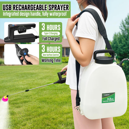 Battery Powered Sprayer 3.2 Gallon, VAXMAY Backpack Sprayer with 3 Adjustable Speeds, Battery Indicator, 5 Mist Nozzles, 41" Retractable Wand, USB Rechargeable Weed Sprayer for Lawn Garden Yard