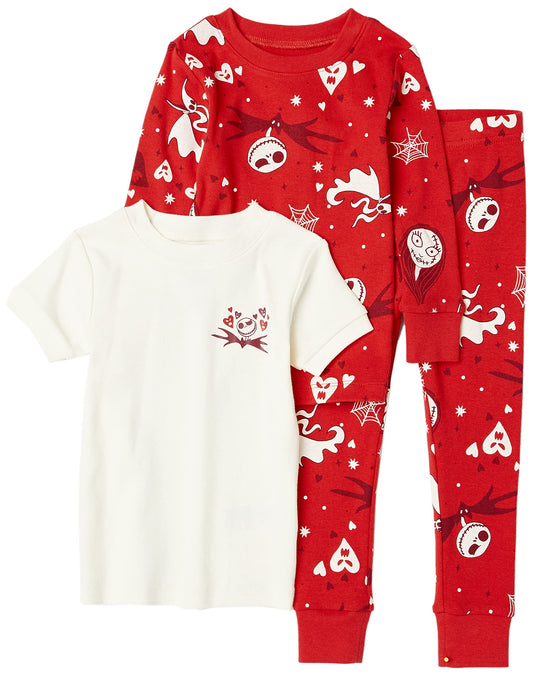 Amazon Essentials Disney | Marvel | Star Wars Boys' Snug-Fit Cotton Pajama Sleepwear Sets, Pack of 3, Nightmare Valentine - Kids, 12