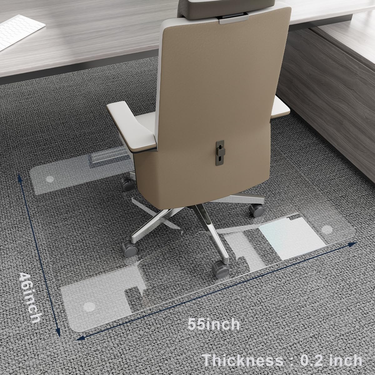 Easly 46" x 55" Chair Mat for Carpet - Office Chair Mat - Tempered Glass Floor Mat for Home/Office/Carpet Clear Computer Floor Mat - with 4 Anti-Slip Pads