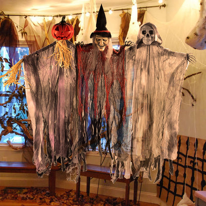 JOYIN 3 Pack 35” Hanging Ghosts Witch Pumpkin Decor Hanging Halloween Decorations Outdoor Halloween Decor, Scary Flying Witch Grim Reapers Haunted House Front Porch Decor Yard Garden Lawn Party