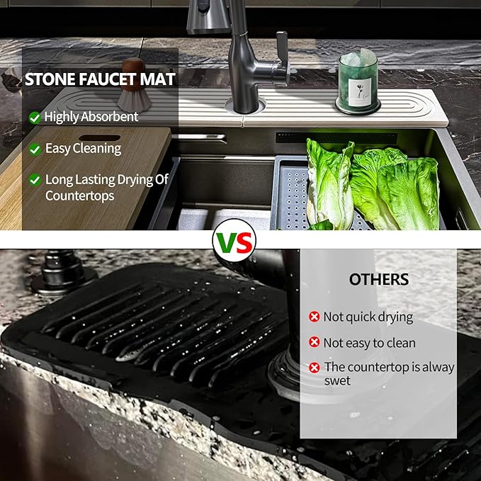Stone Faucet Mat For Kitchen Sink, 23.6" Diatomite Quick Drying Stone Mat For