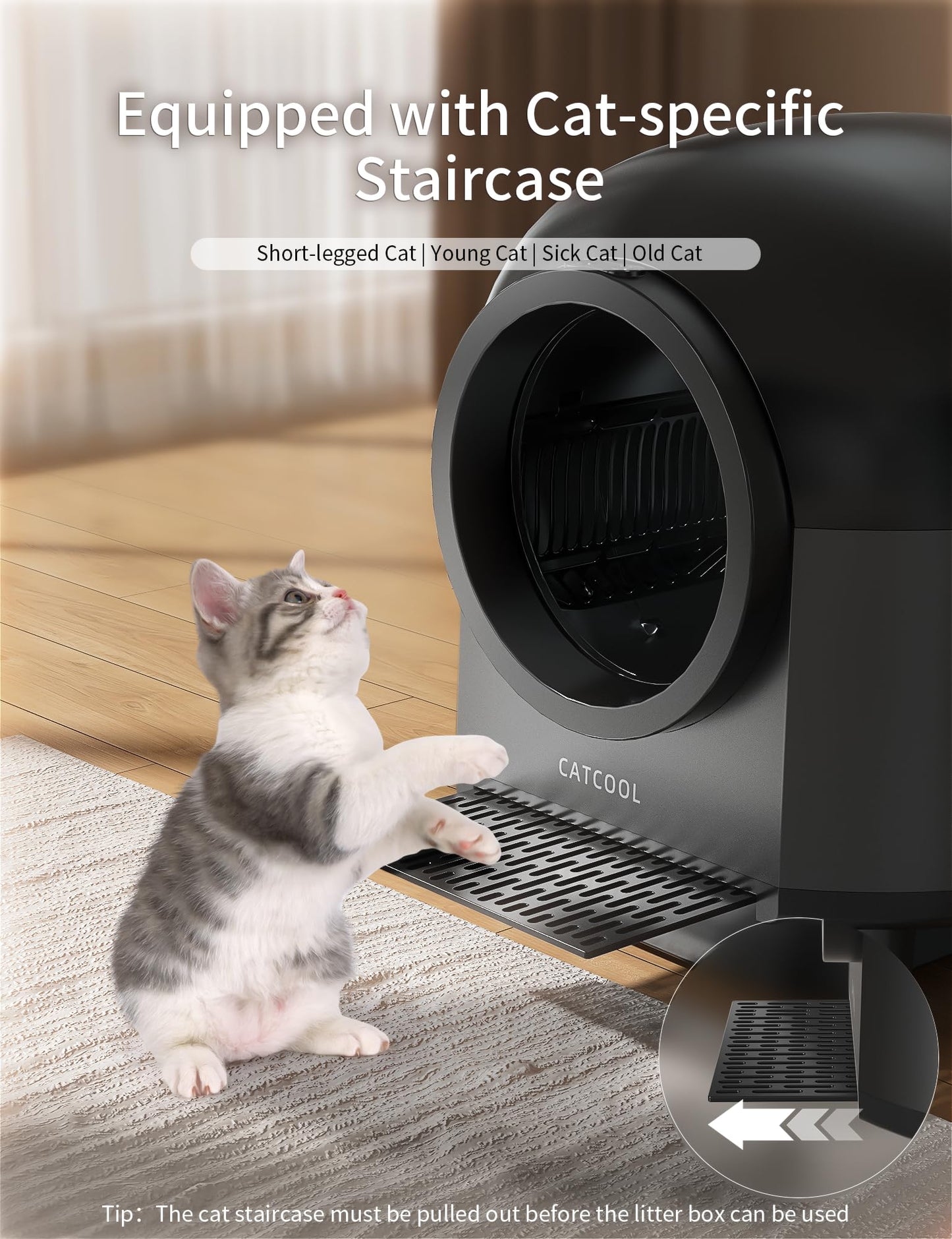 Automatic Cat Litter Box Self Cleaning,Smart Litter Box with 10 Safety Sensor Radars,100L Electric Cat Litter Boxes with Stairs for Multiple Cats,APP-Control,Advanced Odor Control OMCPET (Black)