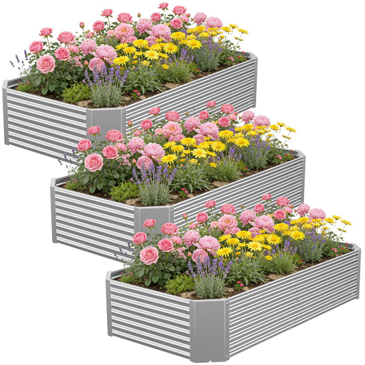 Annzoe 3 Pcs 4 x 2 FT Galvanized Steel Raised Garden Bed for Outdoor Gardening, Durable Metal Planter Box for Vegetables, Herbs, and Flowers, Easy Assembly & Rust Resistant