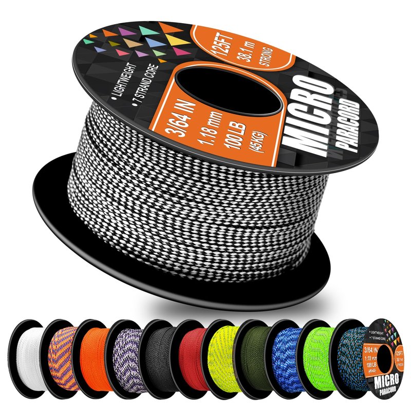 WEREWOLVES 1.18mm Micro Paracord – 125ft (38m) Lightweight Survival Cord,Thin Braided Rope for Survival Bracelets, DIY Crafts, Camping, Fishing, Wind Chime Replacement (Zebra Stripes, 125 ft)