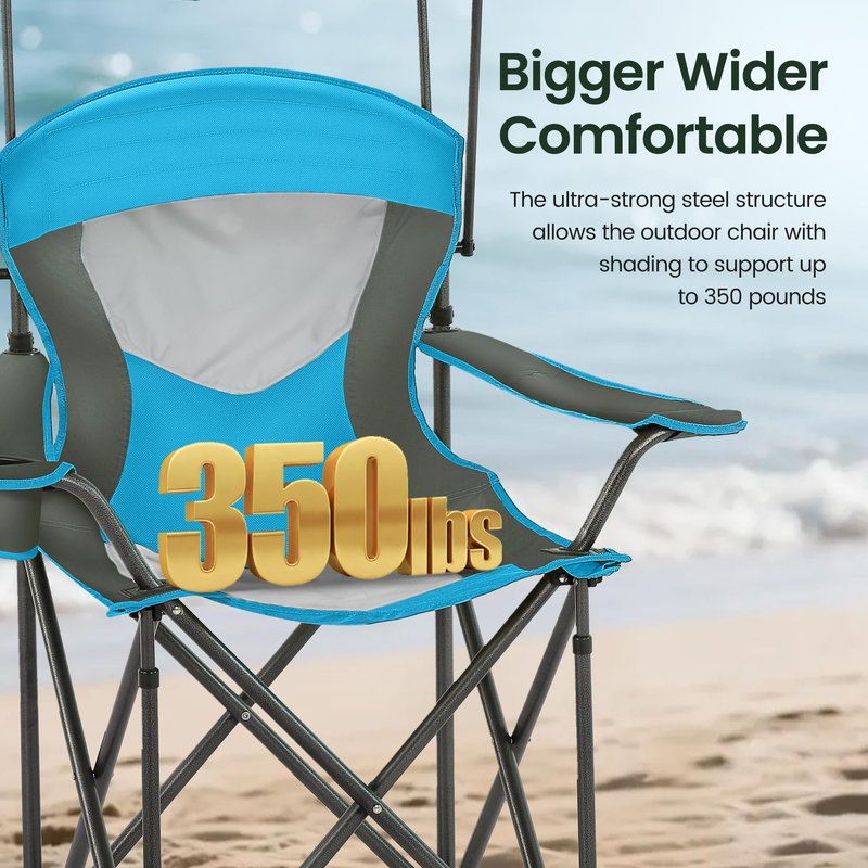 HIGH POINT SPORTS Camping Chairs with Shade, Heavy Duty Canopy Lounge Chair Sunshade Hiking Travel Chair with Cup Holder for Outdoor, Camping, Beach and Patio, Enamel Blue