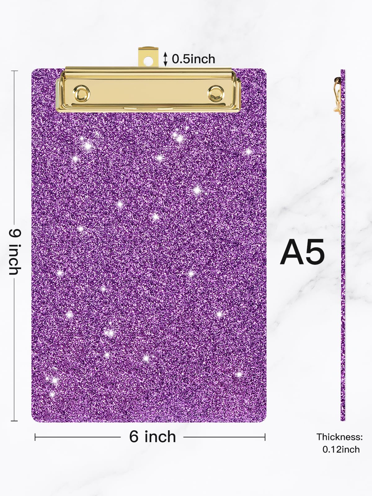 Acrylic Clipboards, Fashion Glitter Clipboard, Size 6" x 9", Cute Confetti Clipboards for Women, Desk Office Supplies and Accessories.Purple